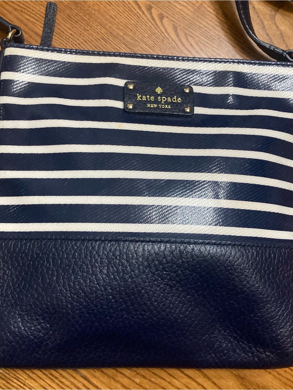 kate spade Navy and White Striped Crossbody with Navy Leather Base